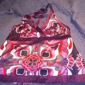 Halter blouse eggplant color an psychedelic print